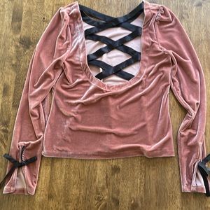 COPY - Anthropologie Pink Ballet Style Velvet Long Sleeve Shirt M